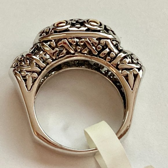 Two tone Art Deco Dome Cocktail Ring Size 5 Celtic Filigree Silver Gold Plated - Picture 2 of 9